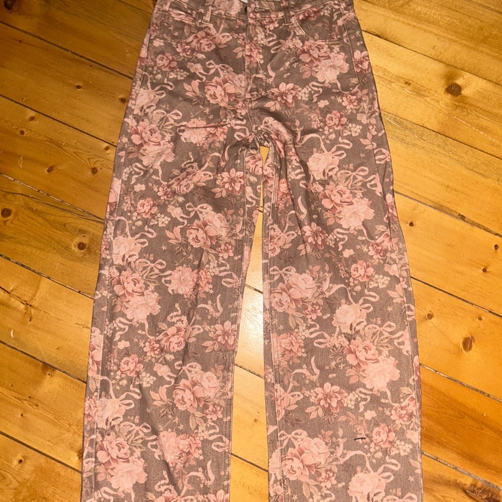 Altar'd State Brown and Pink Floral Pants